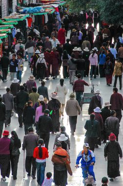 Lhasa, Tibet - August 29 2007:: street view of downtown Lhasa Barkhor square