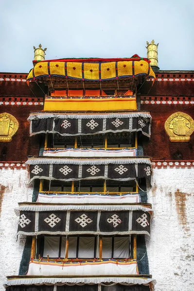 Detalhe Palácio Potala Casa Histórica Dalai Lama Lhasa Tibete Património — Fotografia de Stock