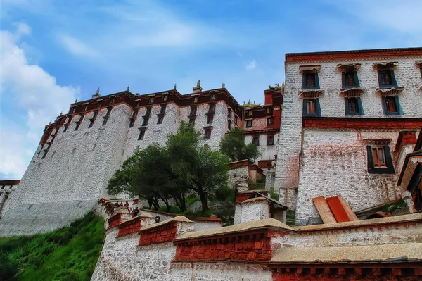 Detalhe Palácio Potala Casa Histórica Dalai Lama Lhasa Tibete Património — Fotografia de Stock