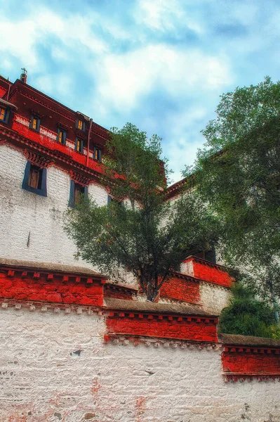 波塔拉宫的细节西藏拉萨达赖喇嘛的历史故乡 教科文组织的一个世界遗产场址 — 图库照片