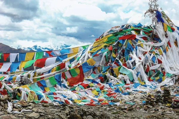 tibetan prayer flags with mount everest in the background, tibet