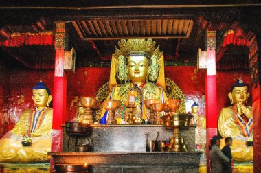 Ramoche tapınağındaki Buda heykeli, Lhasa, Tibet, Asya,