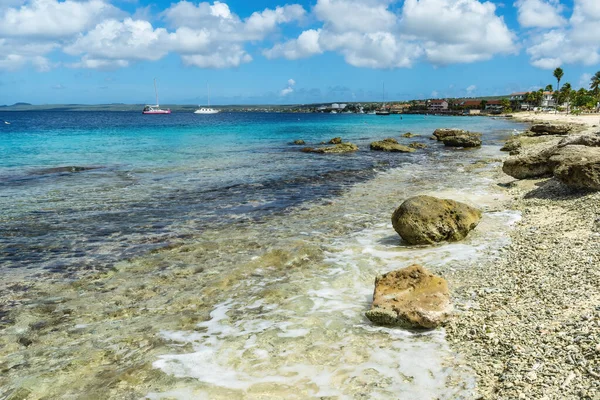 Barche Ancorate Largo Kralendijk Bonaire Indie Occidentali — Foto Stock