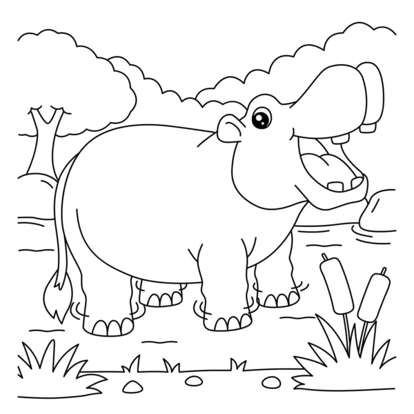Hippopotamus Coloring Page for Kids — Stock Vector