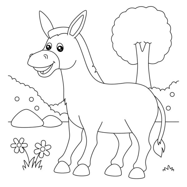 Página para colorear burro para niños — Vector de stock