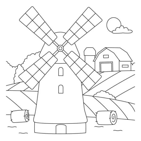 Větrný mlýn omalovánky pro děti — Stockový vektor