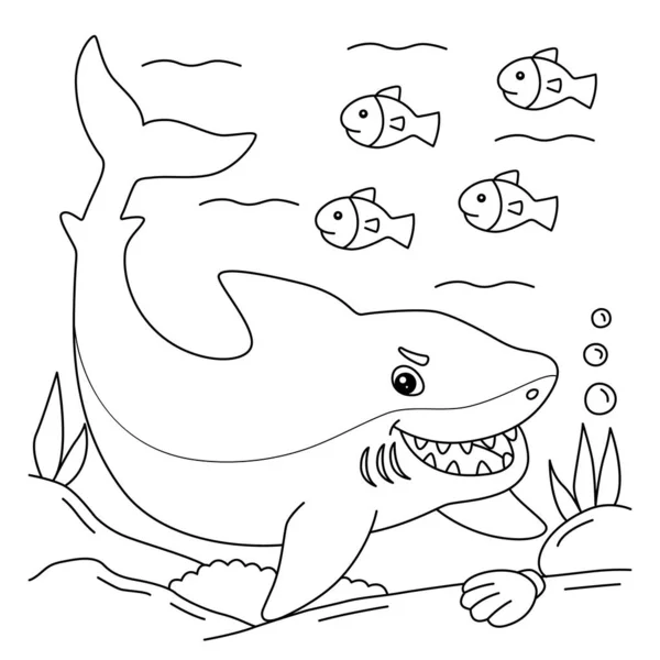 Μεγάλη σελίδα χρωματισμού λευκού καρχαρία για παιδιά — Διανυσματικό Αρχείο
