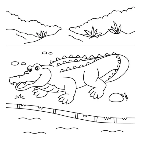 Coloriage crocodile pour enfants — Image vectorielle