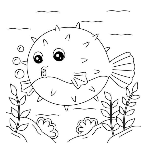 Pufferfish página para colorir para crianças — Vetor de Stock