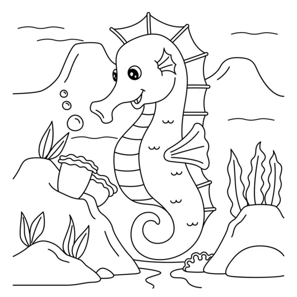 Página para colorear caballito de mar para niños — Vector de stock