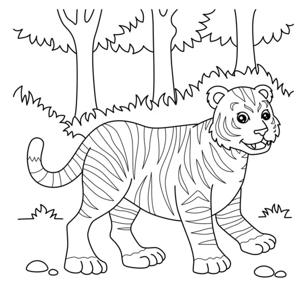 Página para colorear de tigre para niños — Vector de stock