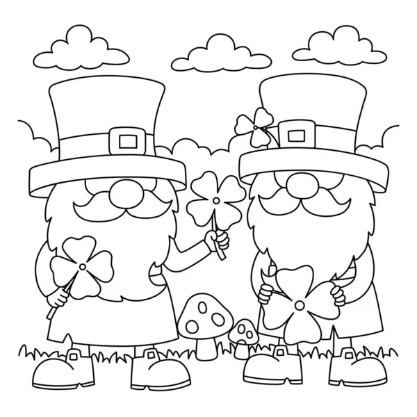Ημέρα του Αγίου Πατρικίου 2 Gnomes χρωματισμός σελίδα για τα παιδιά — Διανυσματικό Αρχείο