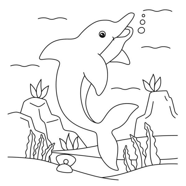 Dolphin Coloring Page för barn — Stock vektor
