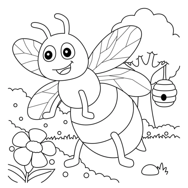 Bee Coloring Page for Kids — Stock Vector