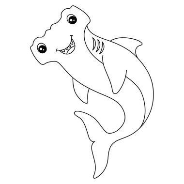 Çekiç başlı köpekbalığı renklendirme sayfası çocuklar için izole edildi