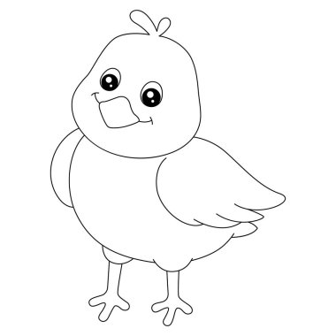 Piliç Ayakta Duran Renklendirme Sayfası Çocuklar İçin İzole Edildi