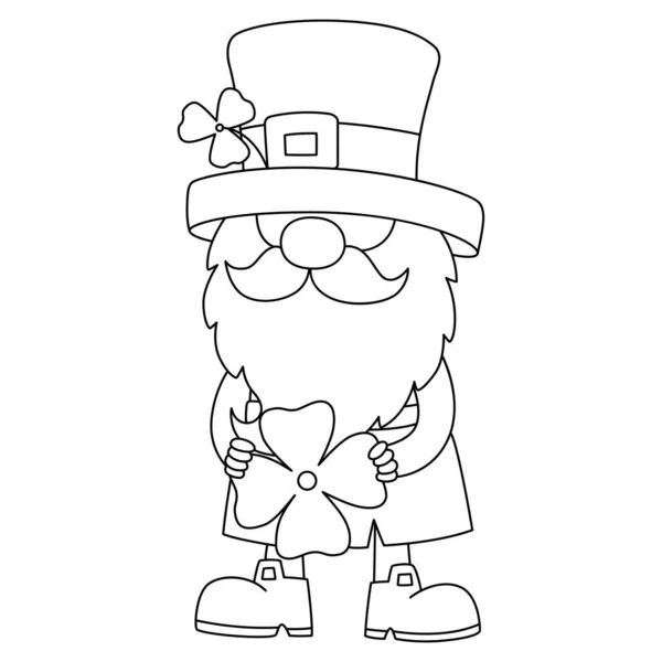 St. Patricks Day Gnome Coloring Page for Kids — Vetor de Stock