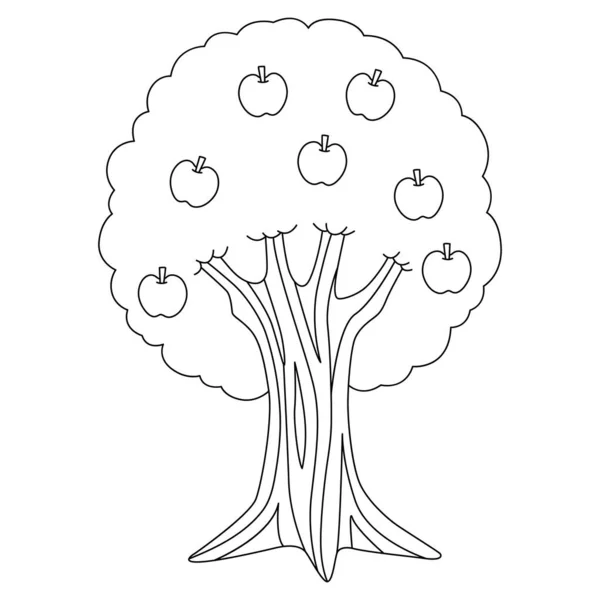 Apple Tree Coloring Page Isolated for Kids —  Vetores de Stock