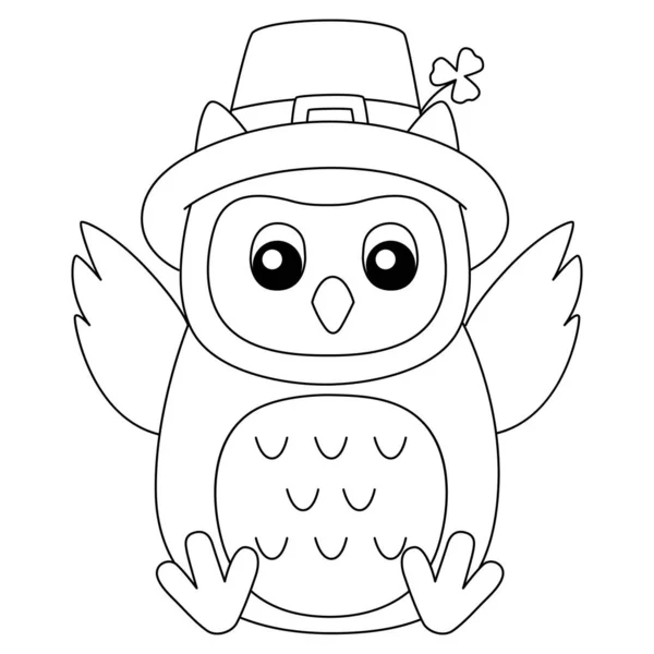St. Patricks Day Owl Coloring Page for Kids — Vetor de Stock