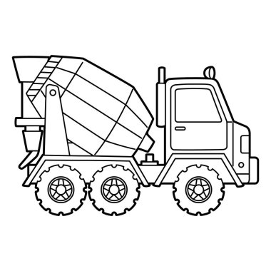 Concrete Mixer Coloring Page Isolated for Kids