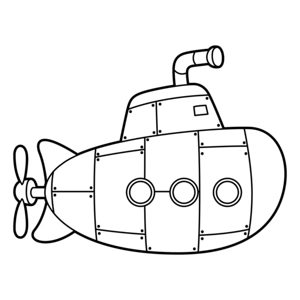 Submarine Coloring Page Isolated for Kids — Stok Vektör