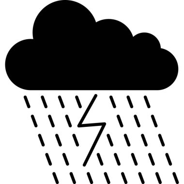 Cloud With Rain And Thunder Glyph Icon Vector