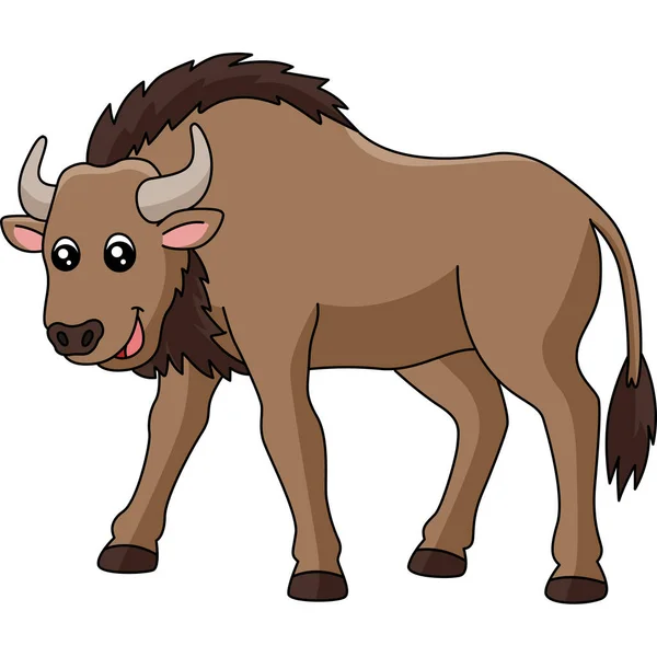 Wildebeest Desenhos animados Clipart Vector Ilustração — Vetor de Stock
