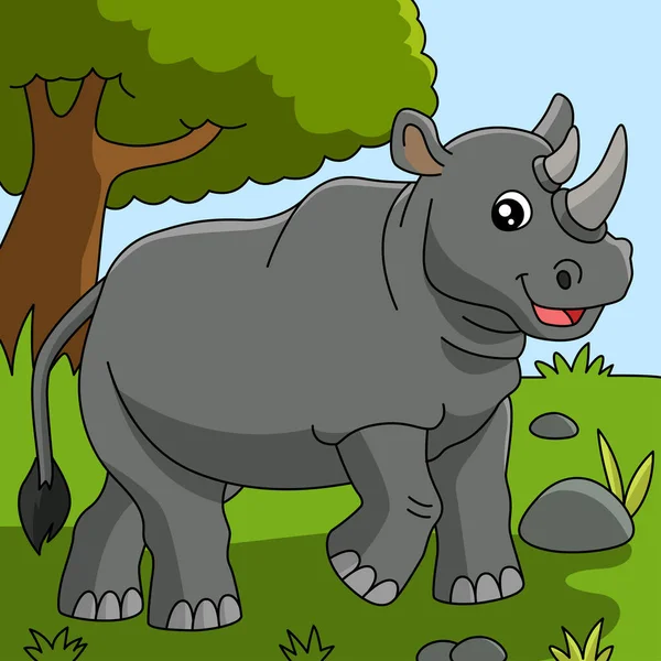 Rhino Cartoon Vector Colored Illustration — 스톡 벡터