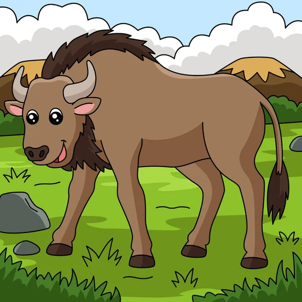 Wildebeest Dibujos animados Vector Ilustración de colores — Vector de stock