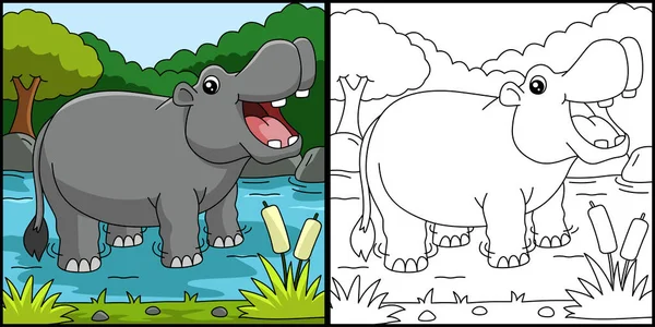 Página para colorear hipopótamo Ilustración vectorial — Vector de stock