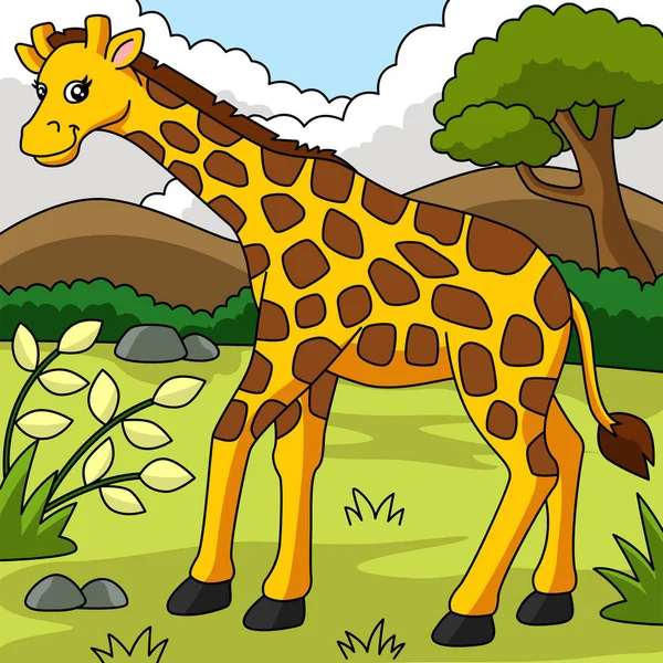 Żyrafa wektor kreskówki kolorowe ilustracji — Wektor stockowy