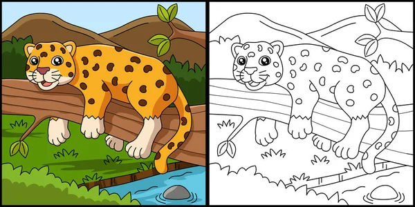 Jaguar Coloring Page Vector Illustration — 스톡 벡터