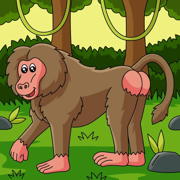 Illustration couleur vectorielle de dessin animé babouin — Image vectorielle
