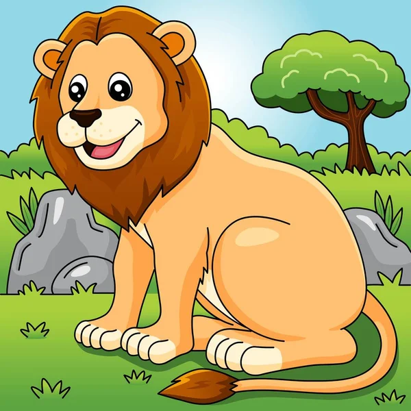 Lion Cartoon Vector kolorowe ilustracji — Wektor stockowy