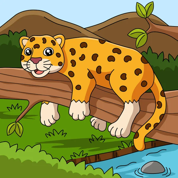 Vector de dibujos animados Jaguar Ilustración de colores — Vector de stock