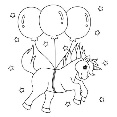 Tek Boynuzlu At Balon Boyama Sayfası ile Yüzüyor 