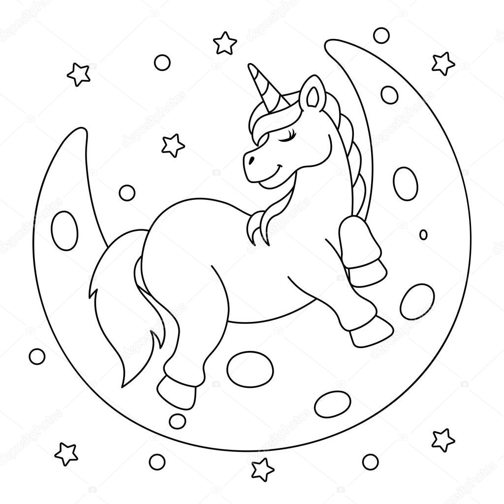 Unicorn Sleeping On The Moon Coloring Page 