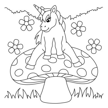  Tek boynuzlu at Mantar Rengi Sayfasında Oturuyor