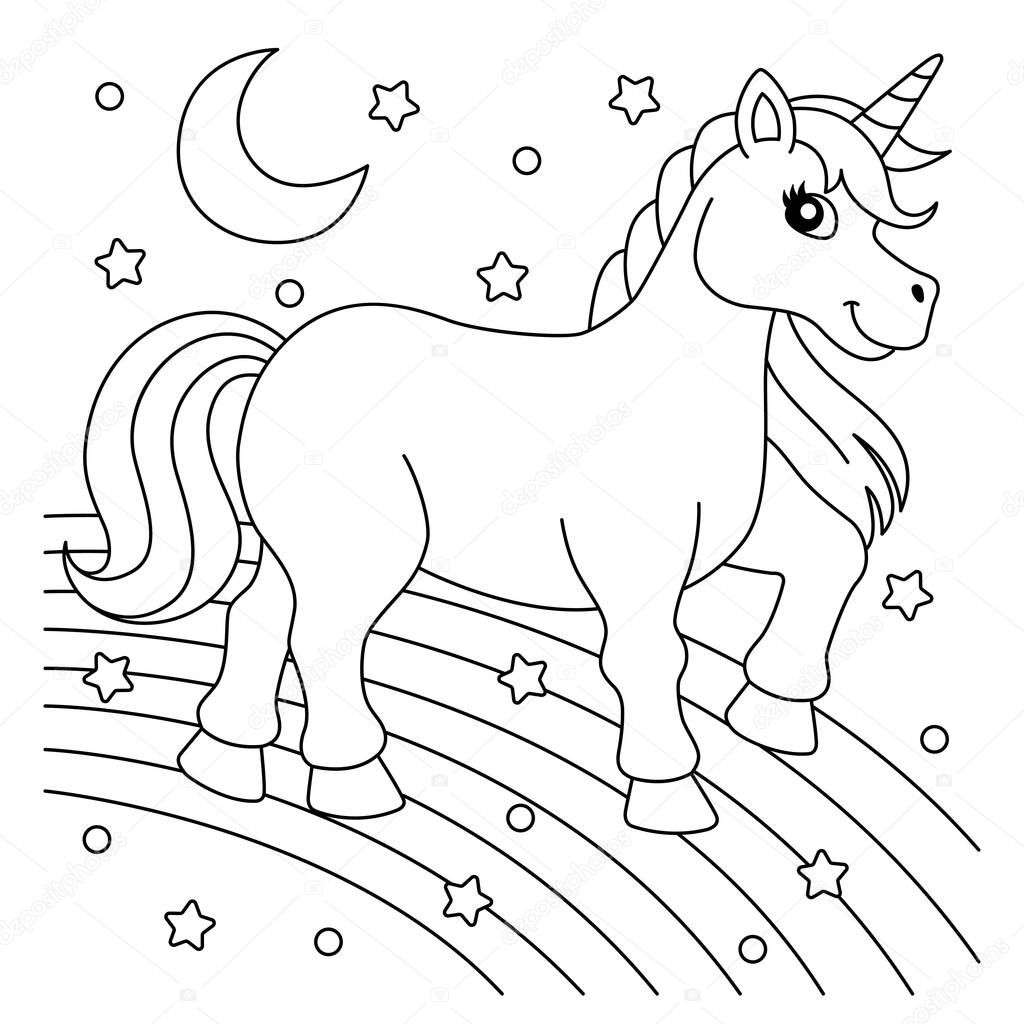  Unicorn Walking On The Rainbow Coloring Page