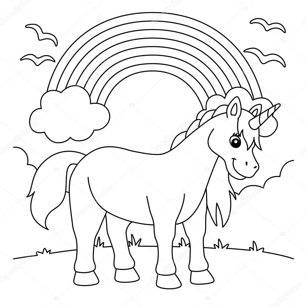 Unicorn Standing Under The Rainbow Coloring Page
