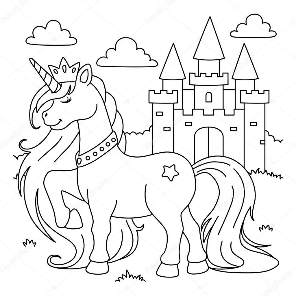 Unicorn Princess Disegno da colorare per Bambini - Vettoriale