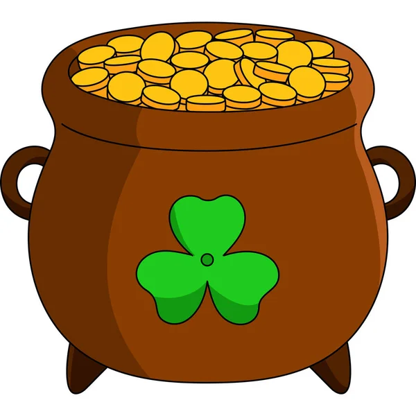 St. Patricks Day Pot Gold Cartoon Clipart Vector — Stock Vector