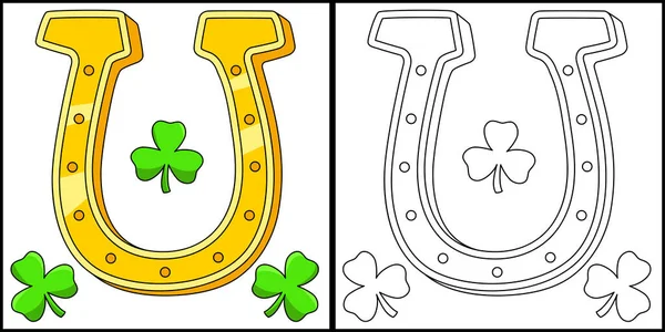 Día de San Patricio herradura para colorear Página Vector — Archivo Imágenes Vectoriales