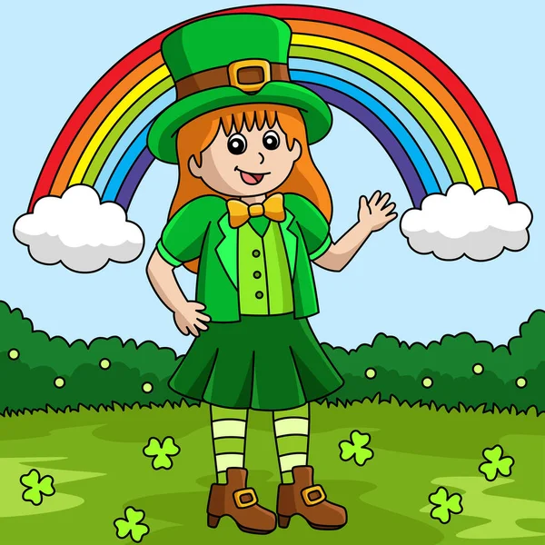 St. Patricks Dia Leprechaun Menina Cartoon Vector — Vetor de Stock