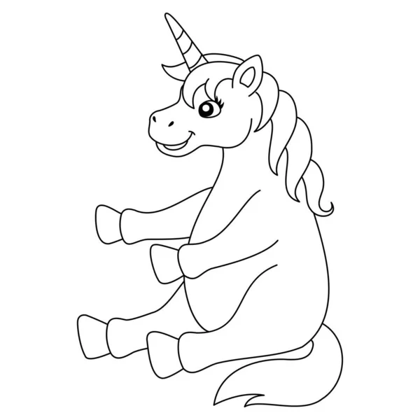 Seduta Unicorno da colorare pagina isolata per bambini — Vettoriale Stock
