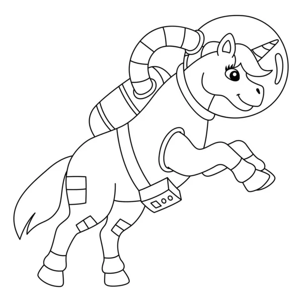 Astronauta unicornio en el espacio para colorear página aislado — Vector de stock