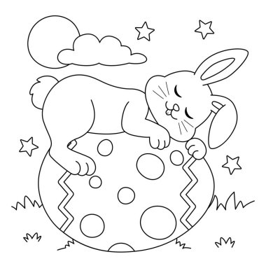 Rabbit Sleeping On Easter Egg Coloring Page vector Rabbit Sleeping On Easter Egg Coloring Page vector