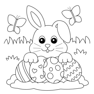 Rabbit Collecting Easter Egg Coloring Page vector Rabbit Collecting Easter Egg Coloring Page vector