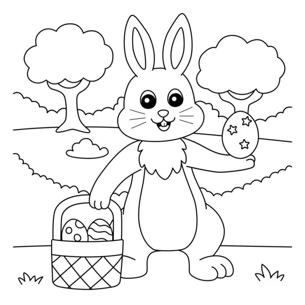 Lapin tenant une page à colorier panier mangeur — Image vectorielle