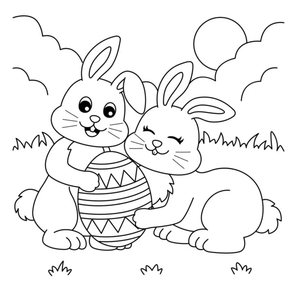 Králík s přítelem držení velikonoční vejce zbarvení — Stockový vektor